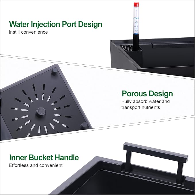 GarveeLife 22.5 in Tall Planters Set of 2, Outdoor&Indoor Black Planter Pots, High Front Porch Planter Pots with Drainage Holes&Water Level Monitor&Inner Bucket, Automatic Watering, Black