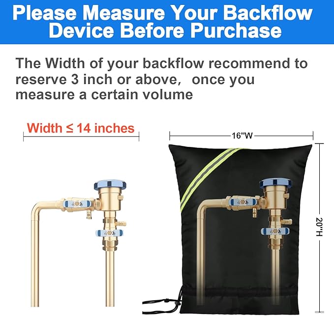 Outdoor Faucet Covers for Winter Freeze Protection, 16” x 20" Backflow Preventer Insulation Cover, Waterproof Pipe Insulation Cover for Snow, Sun Exposure - Black