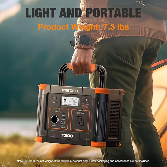 Portable Power Station 300W, GRECELL 230.88Wh Solar Generator with 60W USB-C PD Output, 110V Pure Sine Wave AC Outlet Backup Lithium Battery for Outdoors Camping Travel Home Blackout