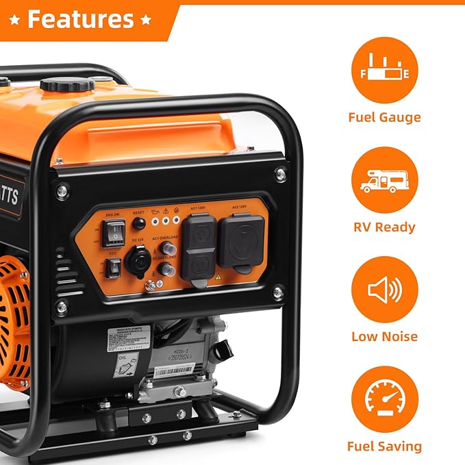 5000W Inverter Generator Gas Powered, Open Frame Generator, Portable Outdoor Power Equipment, Emergency Home Backup, RV Ready 30A Outlet, ECO Mode, EPA Compliant