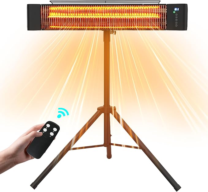 Outdoor Electric Heater For Patio/Indoor Use RealSmart 1500W Portable Heaters 3 Heat Modes Wall Mounted Ceiling Heater Tripod Waterproof IP65 TUV Certification for Restaurant Garage Greenhouse