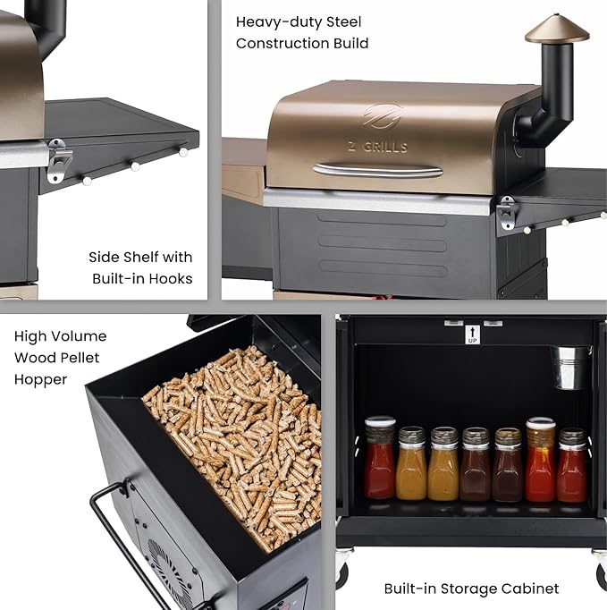 Z GRILLS Wood Pellet Grill Smoker with PID Controller, 8-in-1 Master Sear BBQ Grill, Auto Temperature Control, Huge Storage Cabinet Side Shelf with Tool Hooks, 572 sq in Cooking Area for Outdoor, 600D