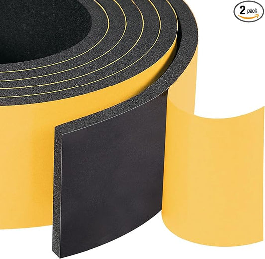 Yotache High Density Adhesive Foam Seal Tape 2 Rolls 2" W X 1/4" T, (New Adhesive Craft) Weather Strip Insulation for RV, Air Conditioning Window, Garage Door, Total 13 Ft Length
