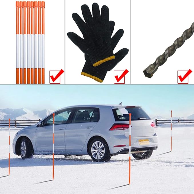 Sunnyglade 50PCS 48 Inch Driveway Marker Set 1/4 Inch Dia Fiberglass Reflective Snow Stakes with Steel Drill Bit & Protection Gloves for Parking Lots, Walkways(50, 1/4 Inch)