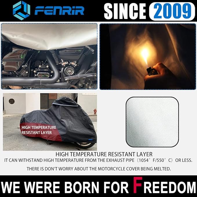 FENRIR 96" Motorcycle Cover Waterproof Outdoor Storage Exhaust Pipe Anti-Scalding Compatible with Harley Davidson Softail Fat bob Fat boy Low Rider Breakout Indian Scout Chief Shadow Vulcan Boulevard