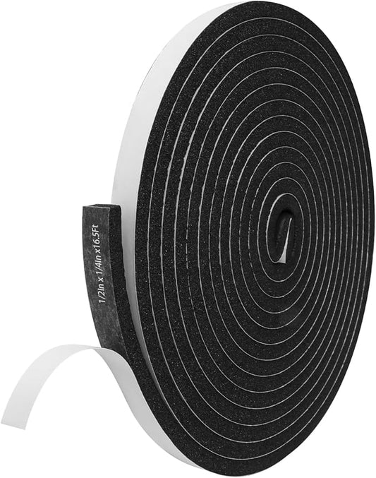 Storystore Foam Insulation Tape Self Adhesive, 1/2In x 1/4In x16.5Ft Weather Stripping for Doors and Windows, Sound Proof Soundproofing Door Seal, Weatherstrip, Air Conditioning Seal Strip