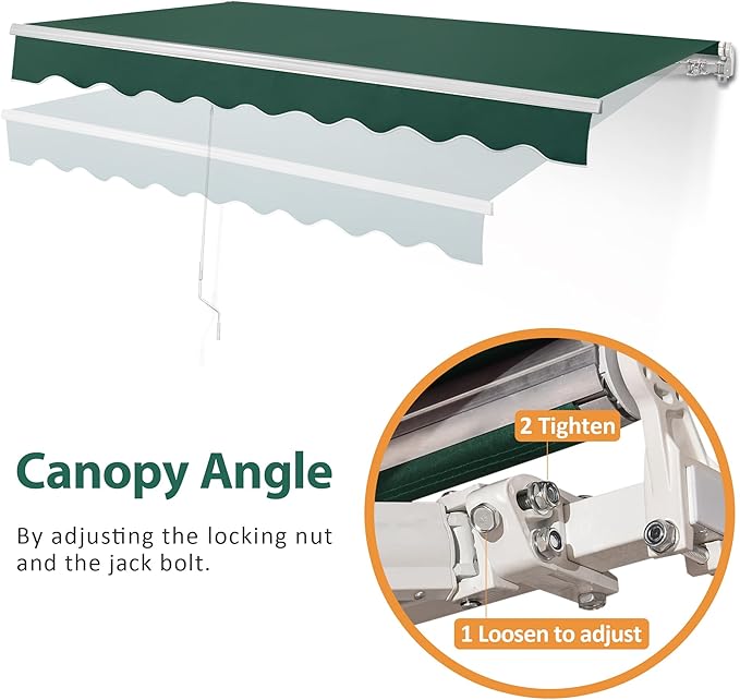 MCombo 13.2x7.8 Feet Manual Retractable Patio Door Window Awning Sunshade Shelter Outdoor Canopy,1308 (Green, 13.2'(L) x 7.8'(W))
