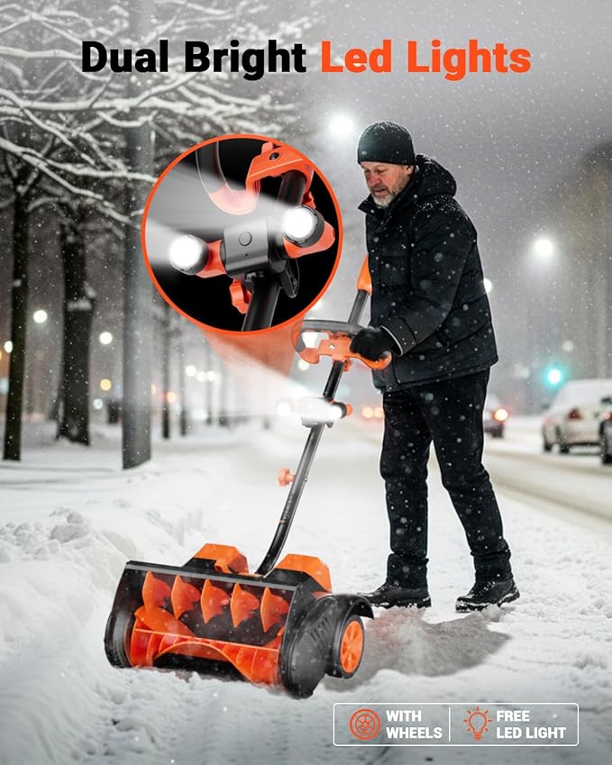 VOLTASK 48V (2 * 24V) 15.8” Cordless Snow Shovel, Brushless Battery Snow Blower, Battery Powered Snow Thrower with Wheels and LED Lights, 2 * 4Ah Battery and Charger Included