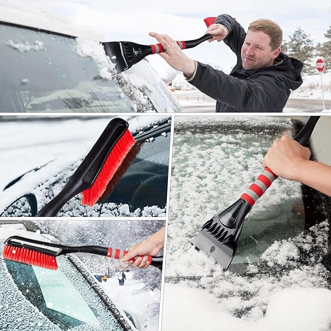FOVAL 27" Ice Scraper Snow Brush (3 Pack), Wider Ice Scraper(4.73" Width) Snow Removal Car Brush with Comfortable Foam Grip for Cars, Trucks, SUVs, Windshield, Window - Winter Tool
