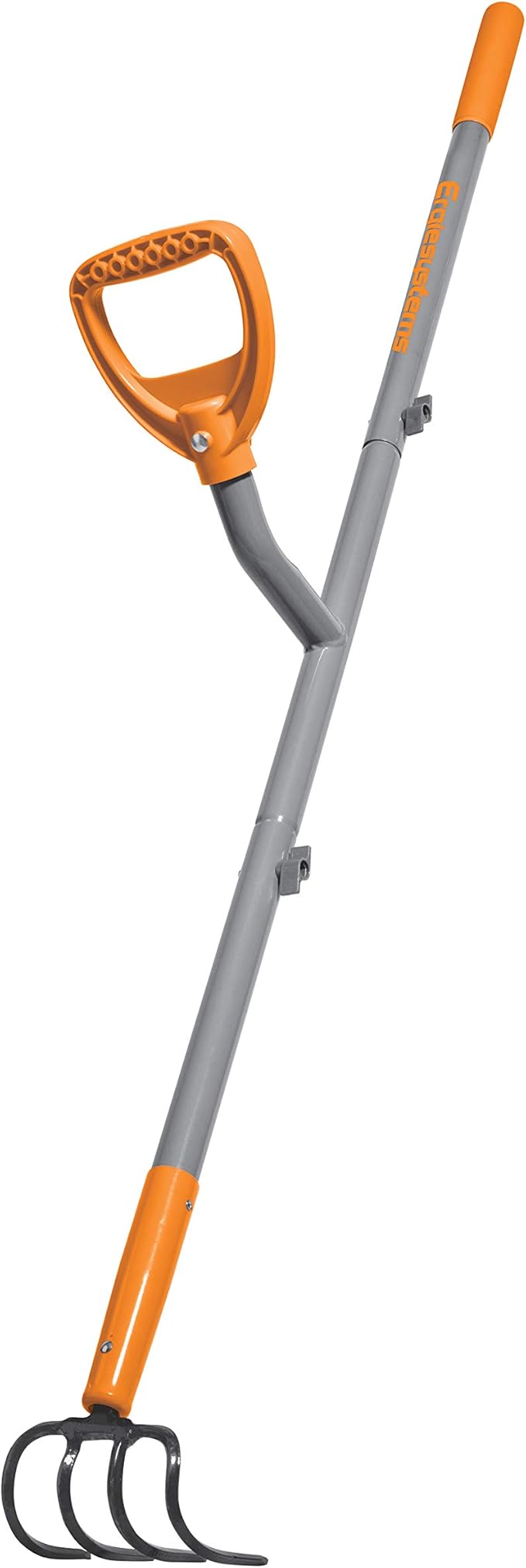 ErgieShovel 54" Ergonomic Steel Garden Cultivator w/ D Grip Handle, 4 Tine Head Lawn Tool for Yard Work, Soil Aeration, & Weeding, Orange - ERG-CLTV45