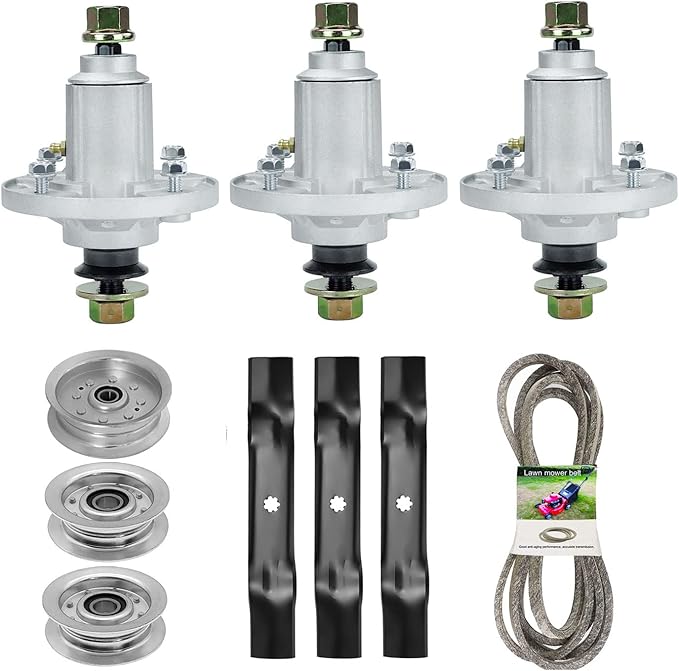 48 inch Spindle Lawn Mower Deck Rebuild Kit for John Deere LA130 D140 LA130 LA140 D140 D150 E140 E150, 3 Spindle Assembly for GY20454 GY20867, 3 Idlers GY20067, 3 Blades GX21784, 1 Belt GX20571