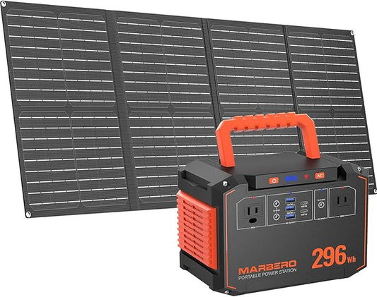 MARBERO 296Wh Solar Generator with Solar Panel Included 300W Portable Power Station with 60W Foldable Panel Set Solar Power Bank with AC Outlets for Camping Home Backup Outdoor Emergency Travel