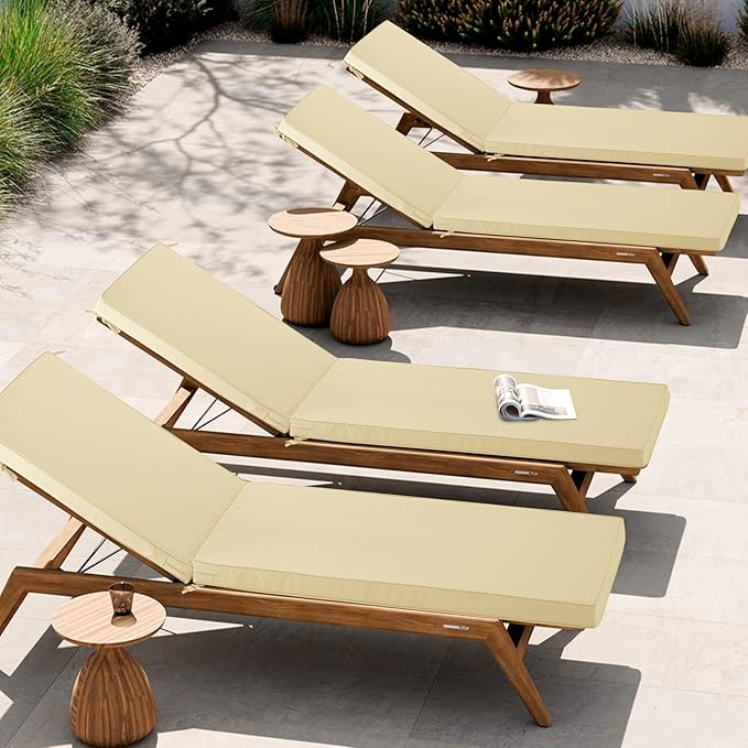 Outdoor Chaise Lounge Cushion Set of 2, Fadesafe Water-Repellent Lounge Deck Reclining Chair Cushions for Patio Furniture Lawn Pool Resort Hotel, 80x26x3 Inch, Beige