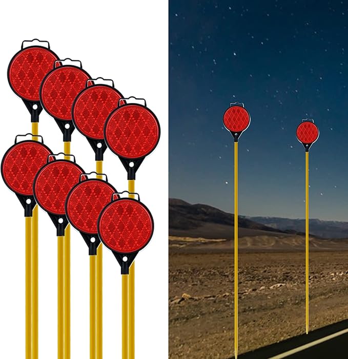 Orange Driveway Reflectors, Reflective Driveway Markers, 2-Way reflector,Snow Markers for Driveway 43 Inch Fiberglass Rod(Pack of 8)