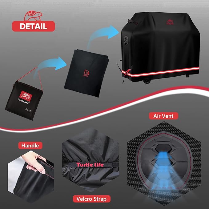 Turtle Life BBQ Grill Cover, 64 Inch Heavy Duty Waterproof 4-6 Burner Barbecue Gas Grill Covers for Weber Genesis Char-Broil Deluxe Royal Gourmet GA Series, Black