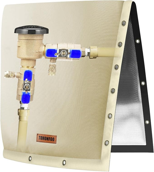 2-Way Opening Backflow Preventer Pipe Insulation Cover (5°F) - Irrigation Sprinkler Valve Cover - Water Well Pump Cover - Sturdy 5 Layers for Winter Freeze Protection (20" W x 26" H, Beige