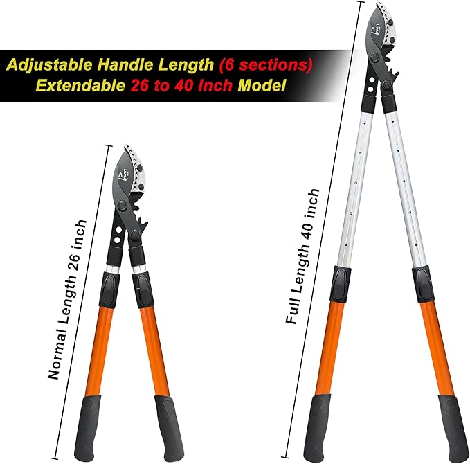 Loppers for Tree Trimming Heavy Duty, 26-40 Inch Handle Telescopic Tree Trimmer, Sync Drive Power Lever Pruner, 2 Inch Branch Cutter