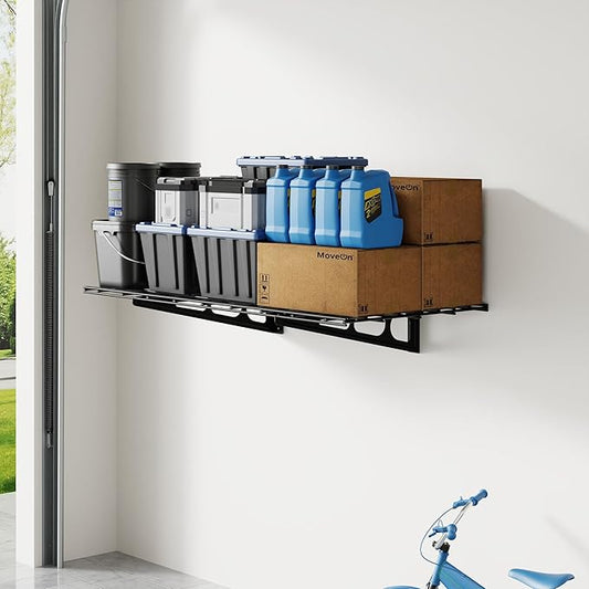 FLEXIMOUNTS 2x3ft Garage Shelving Wall-Mounted, 1-Pack Heavy-Duty Wall Shelving, Holds Up to 200 lbs, Garage Storage Rack for Organization & Storage Bins, Black