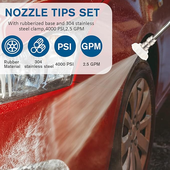 1/4 Inch Pressure Washer Nozzle Tips Quick Connector 2.5 Gpm 4000 Psi Power Washer Spray Tips Set for Home Car Patio Driveway(White,10 Pack)
