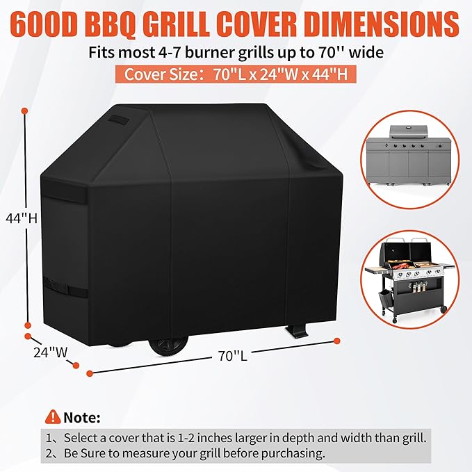 iCOVER Grill Cover 70 inch, BBQ Grill Cover for Outdoor Grill, 600D Heavy Duty Waterproof BBQ Cover, Anti-UV and Rip-Proof Barbecue Cover, Gas Grill Cover for Weber, Char-Broil, Nexgrill, etc