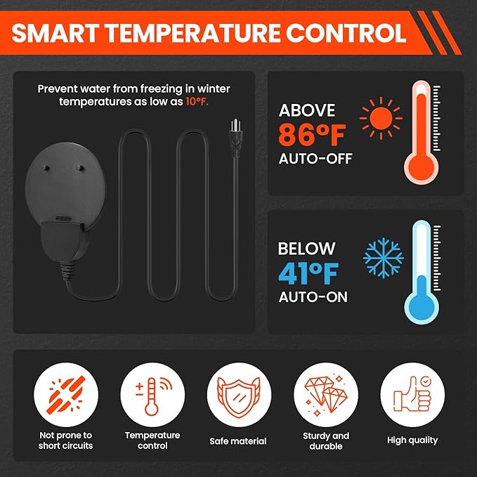 Chicken Water Heater with Thermostatic Control, Aluminum De-Icer for Bird Bath, Winter Livestock Poultry, Full Coverage Design (250 Watt)