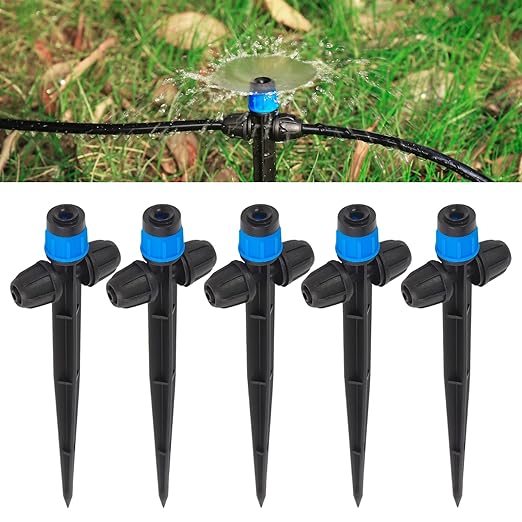 25 Pcs Drip Irrigation Fan Emitter for 1/4" Irrigation Tubing, Adjustable Water Flow Irrigation Spary Dripper with Stake Drip Micro Drip Irrigation Sprayer Emitter for Irrigation Watering System