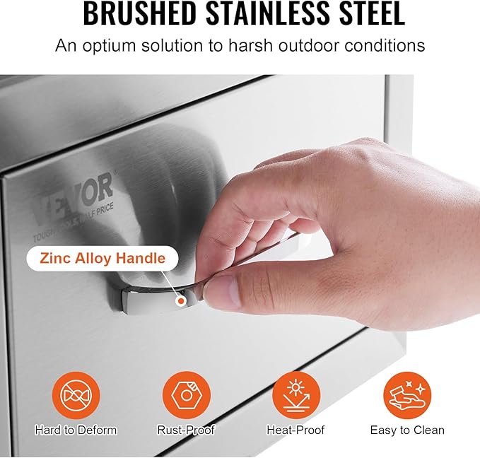 VEVOR 14x8.5 Inch Outdoor Kitchen Drawers Stainless Steel, Flush Mount Double Drawers,14W x 8.5H x 23D Inch, with Stainless Steel Handle, BBQ for Outdoor Kitchens or BBQ Island