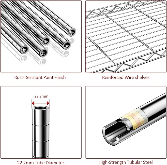 IZEUK 5-Tier Storage Shelving Unit with Wheels, Adjustable Heavy Duty Steel Wire Rack Organizer (Chrome, 17.7" D x 47.2" W x 76.7" H, 1750 lbs Capacity) for Garage, Kitchen, Pantry, Laundry, Basement