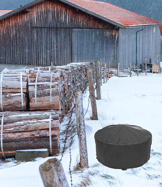 Bettermade Fire Pit Cover Round for Fire Pit 32 Inch, Waterproof Outdoor Fire Pit Cover with Polyster and PVC Coating, 32.5 Dia x 16.7 H, Black