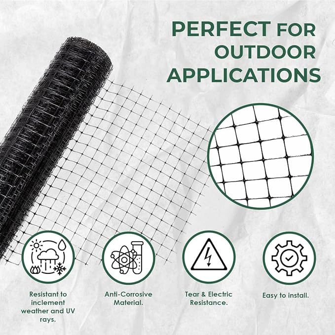 OldMacDonald Deer and Animal Fence Barrier Netting (55gr/sq m.) 7.5' x 330' (2.3m x 100m) (mesh 19x19mm) - Folded for Shipping