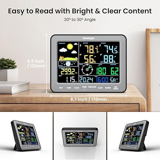 Sainlogic SA68 Home Weather Station with Weather Stations Wireless Indoor Outdoor and Rain Gauge Outdoor for Temperture,Humidity,Forecast,Pressure,Moon Phase,Alarm Clock for Bedroom,Gray(No WiFi)