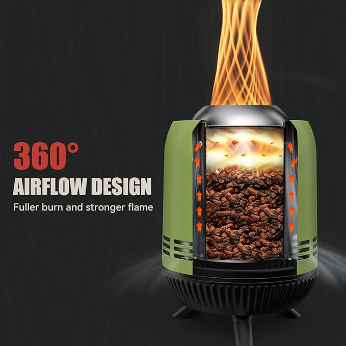 ONLYFIRE OUTDOOR LIVING Tabletop Fire Pit Burning Woods/Pellets, Portable Small Fireplace with Storage Bag for Camping Tailgating RV Patio Backyard, Smokeless Camping Stove 9.5", FP055 Green