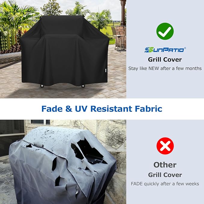 SunPatio BBQ Grill Cover 63 Inch, Outdoor Heavy Duty Waterproof Gas Barbecue Cover, Compatible for All Weber Genesis 300 Series, Compared to Weber 7757, 63" W x 25.6" D x 43.4" H
