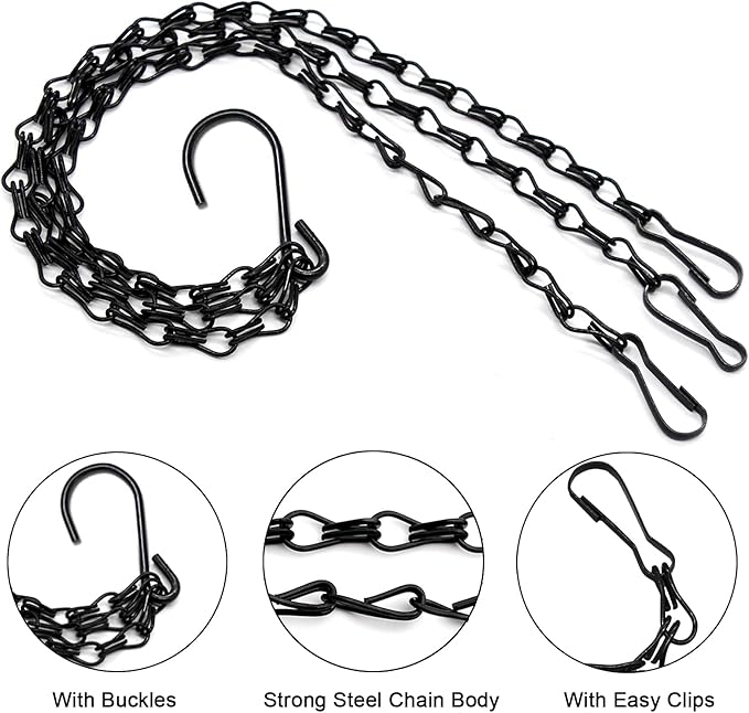 Benvo 24 inch Long Hanging Chains for Plants Flower Pot Basket Chains 3 Point Replacement Chain Hangers for Lanterns, Bird Feeders, Planters and Other Ornaments (Pack of 3)
