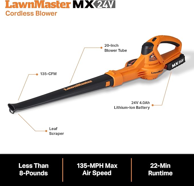 LawnMaster 24VMWBL 24V Max 13-inch Cordless Lawn Mower and Cordless Leaf Blower Combo with 2x4.0Ah Batteries and Charger