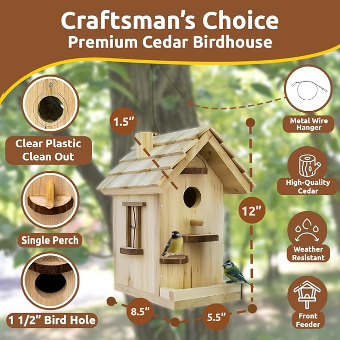 SparkJump Premium Wooden Bird House Kit - Build it Yourself Birdhouse - Birdhouse Kits for Adults to Build - Woodworking Adult Crafts & DIY Bird House