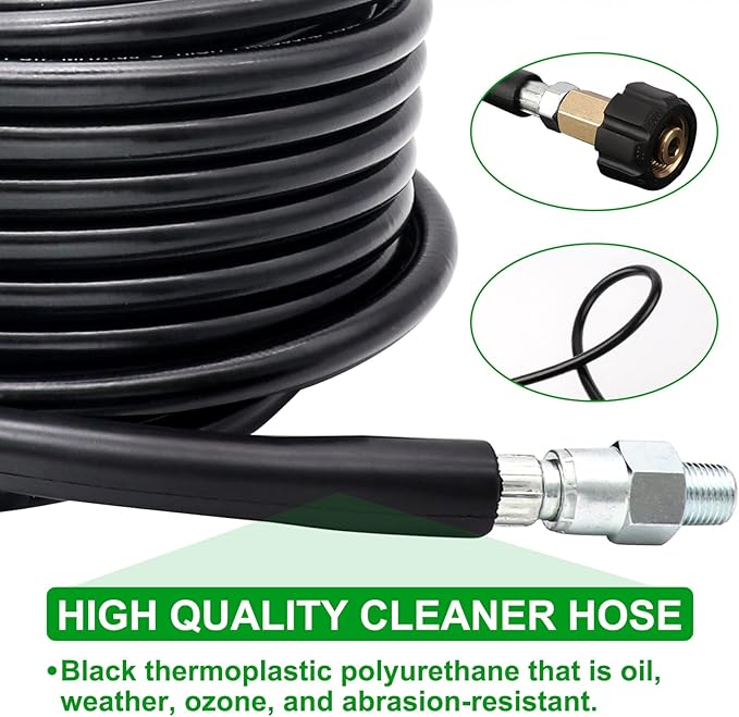 150FT Sewer Jetter Kit for Pressure Washer, 5800PSI Drain Cleaner Hose 1/4 Inch NPT, Corner, Rotating and Button Nose Sewer Jetting Nozzle Waterproof Tape Pearl Corsage Pin with 2Pcs Spanner