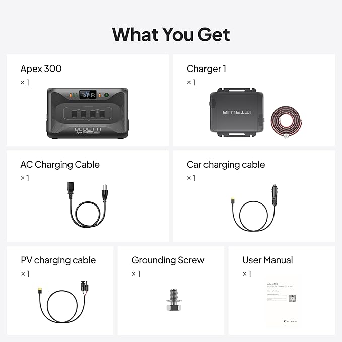 BLUETTI Solar Generator Apex 300 with Charger 1 (560W Alternator Charger), 2764.8Wh LFP Battery Backup with 6 3840W AC Outlets (7680W Surge), 5.5H RV Fast Charge, Ideal for Road Trips