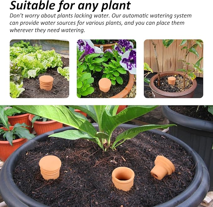 2 pcs Large 10x5in Ollas Terracotta Watering Pots Self Watering Planter Insert 1.8L Terra Cotta Clay Watering Spikes Automatic Plant Watering Devices for Outdoor & Indoor Plants Self-irrigate