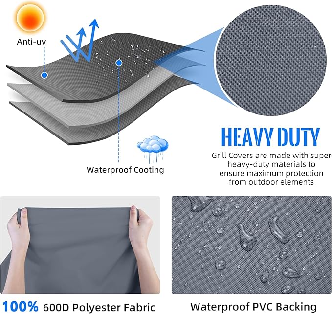 Grill Cover 600D Heavy Duty, Universal Fit Waterproof BBQ Grill Protector with Adjustable Straps, Weatherproof Outdoor Oven Cover for All Seasons