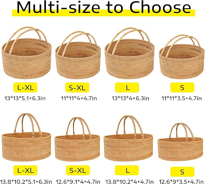 Rattan Picnic Basket with Handles, Oval Wicker Gift Basket for Wedding, Camping(13.8"×10.2"×5.1")