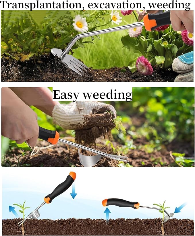 Weed Puller Tool, New Garden Weeder Tool Stainless Steel Hand Weeder Tool,4 Teethes Dual Purpose Weed Remover Tool Weeding Tools for Gardening(2PCS)