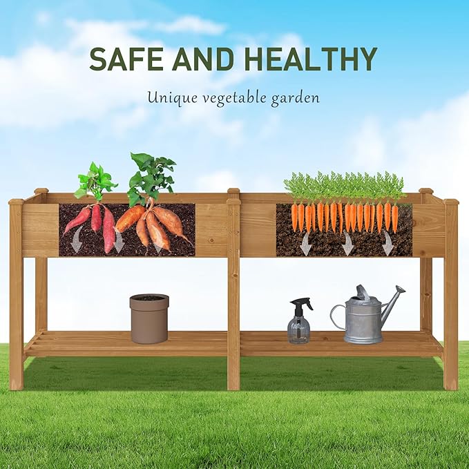 Wooden Raised Garden Bed ,Planter Box with Legs, Wooden Planter -Grow Herbs and Vegetables Outdoors – Naturally Rot-Resistant - Unmatched Strength Lasts Years (Brown-L)