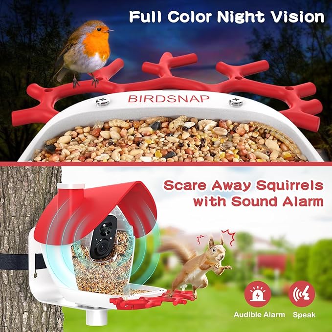 birdsnap® MON - Bird Feeder with Camera, 2K Detachable Video Bird Feeder Live with 32GB Card Fruit Fork, AI Identify Feather Species, Auto Record in Backyard, Ideal Gift for Birds Lover