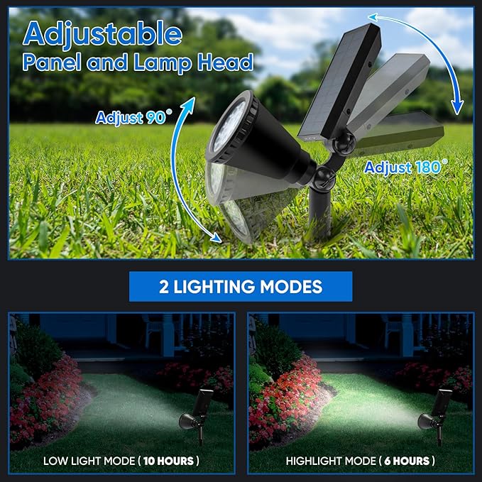 KEV 800 Lumens Solar Spot Lights Outdoor,18 LEDs Solar Flood Lights with 2 Modes &Adjustable &IPX65 Waterproof,Solar Spotlight for Driveway/Backyard/Patio Landscape/Tree/Garage(Cool White, 4 Pack)