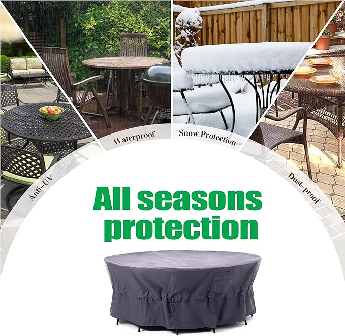 F&J Outdoors Patio Furniture Covers, Heavy Duty Tear Resistant Waterproof UV Resistant Windproof Outdoor Furniture Cover, Grey, 84" Dia x 31" H