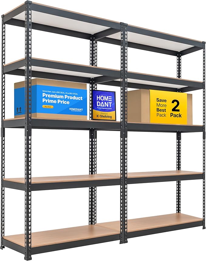 HOMEDANT 5 Tier Storage Shelves Adjustable Laminated Boltless Garage Metal Shelving Unit Heavy Duty Utility Rack Shelf Warehouse Pantry Closet Kitchen 35.9" W x 16.2" D x 71.3" H 2Pack