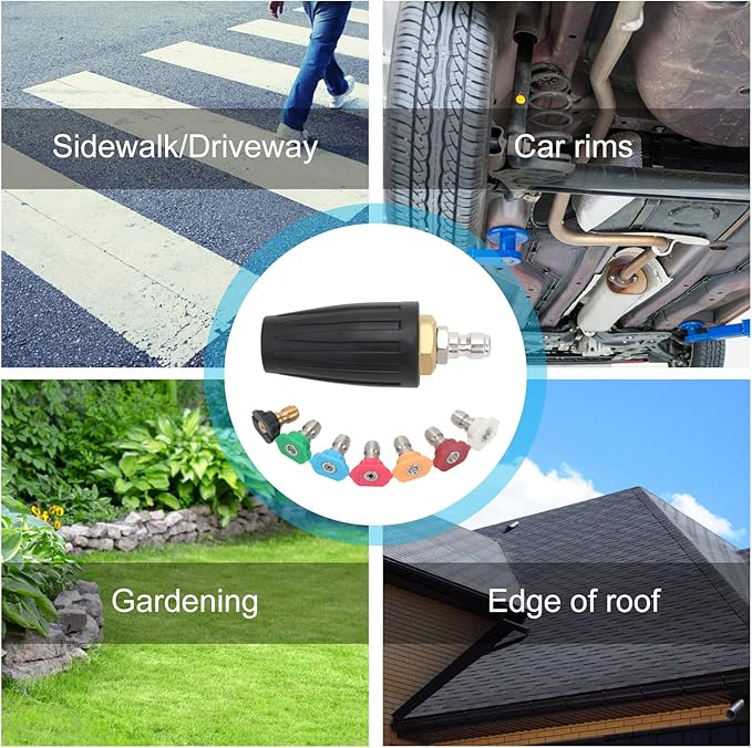 STYDDI Pressure Washer Turbo Nozzle Set, 3600 PSI 3.0GPM Power Washer Turbo Rotating Nozzle with Multiple Degrees Nozzle and Second Story Nozzle, 3.0 Orifice, 1/4 Inch Quick-Connect