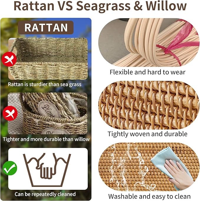 Rattan Picnic Basket with Handles, Round Wicker Gift Basket for Wedding, Camping(11"×11"×4")