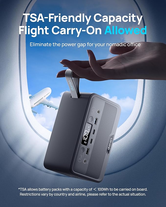 Portable Power Station 28000mAh LiFePO4 Battery, 100W (200W Surge) Laptop Power Bank Fast Charging AC Outlet with 4-Port USB & PD, Solar Generator for Outdoor Camping, Emergency, Travel (TSA Approved)